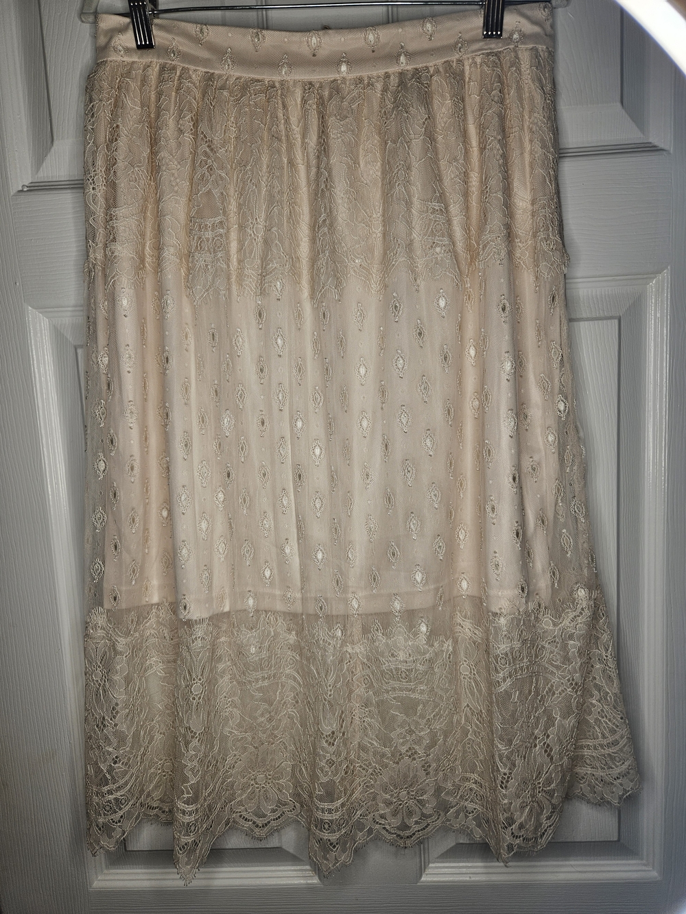 H&M Beige Lace Midi Skirt Size 12 Nwt